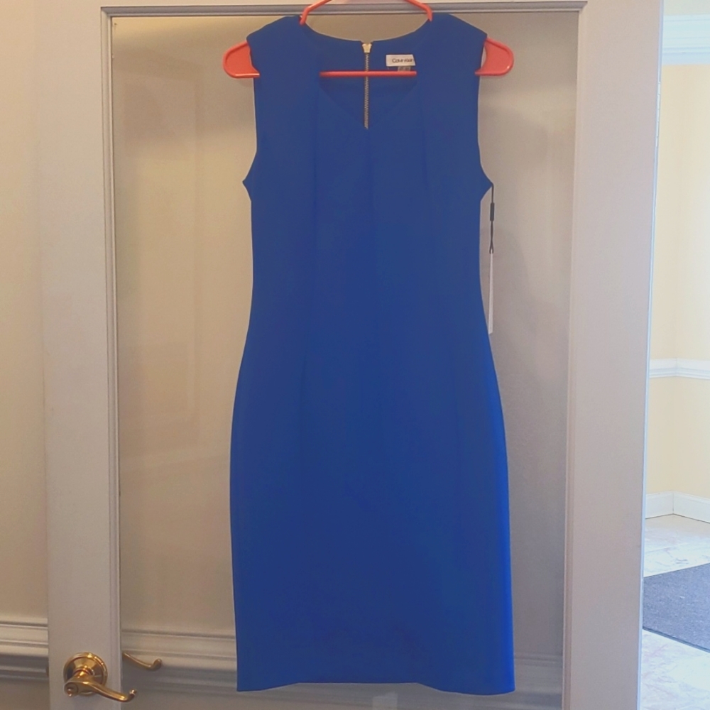 NWT, Calvin Klein, blue sleeveless dress